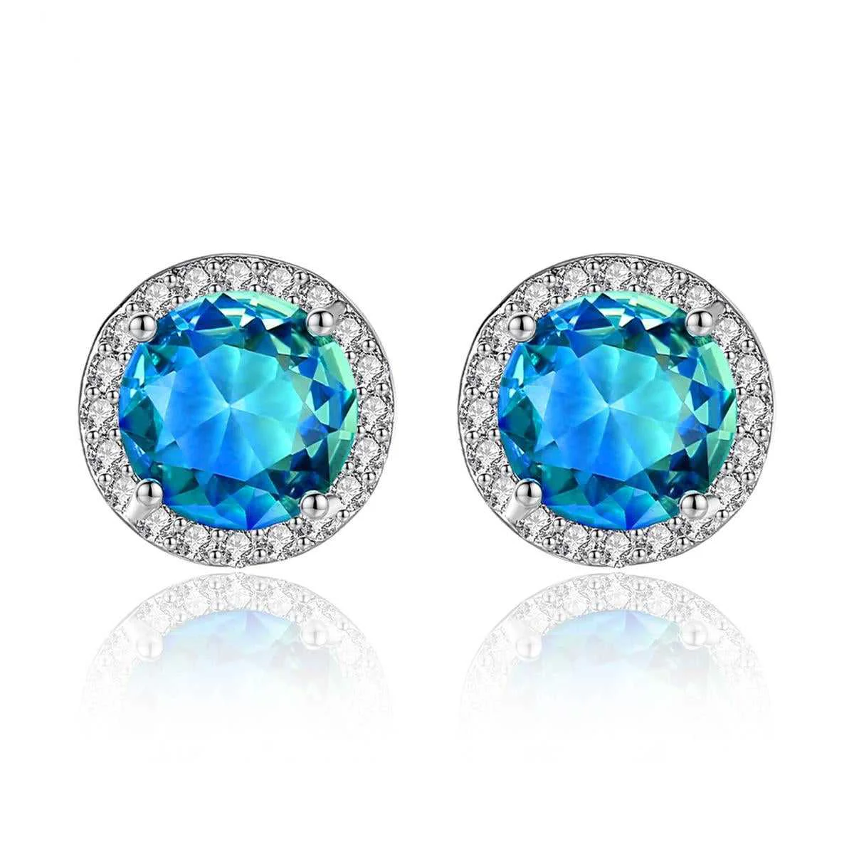 Reliable Blue Crystal Cubic Zirconia Multicolor Halo Round Stud Earrings Healthy