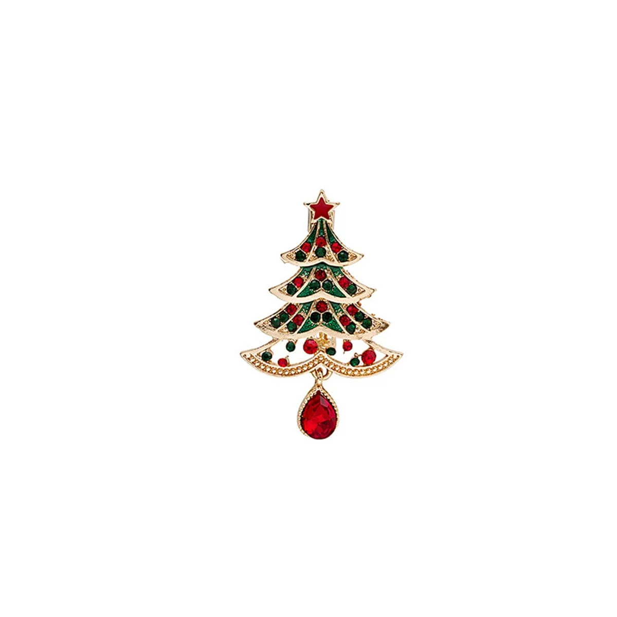 Advanced Cubic Zirconia Crystal Enamel Goldtone Christmas Tree Brooch Recyclable