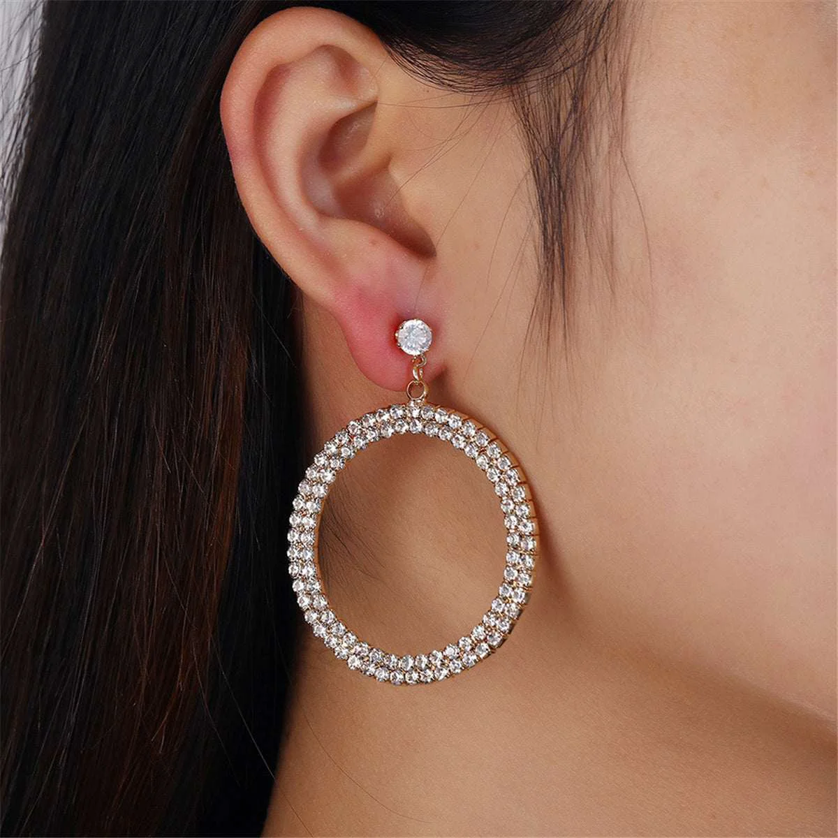 Relaxed Cubic Zirconia Goldtone Pavé Circle Drop Earrings High-Performance