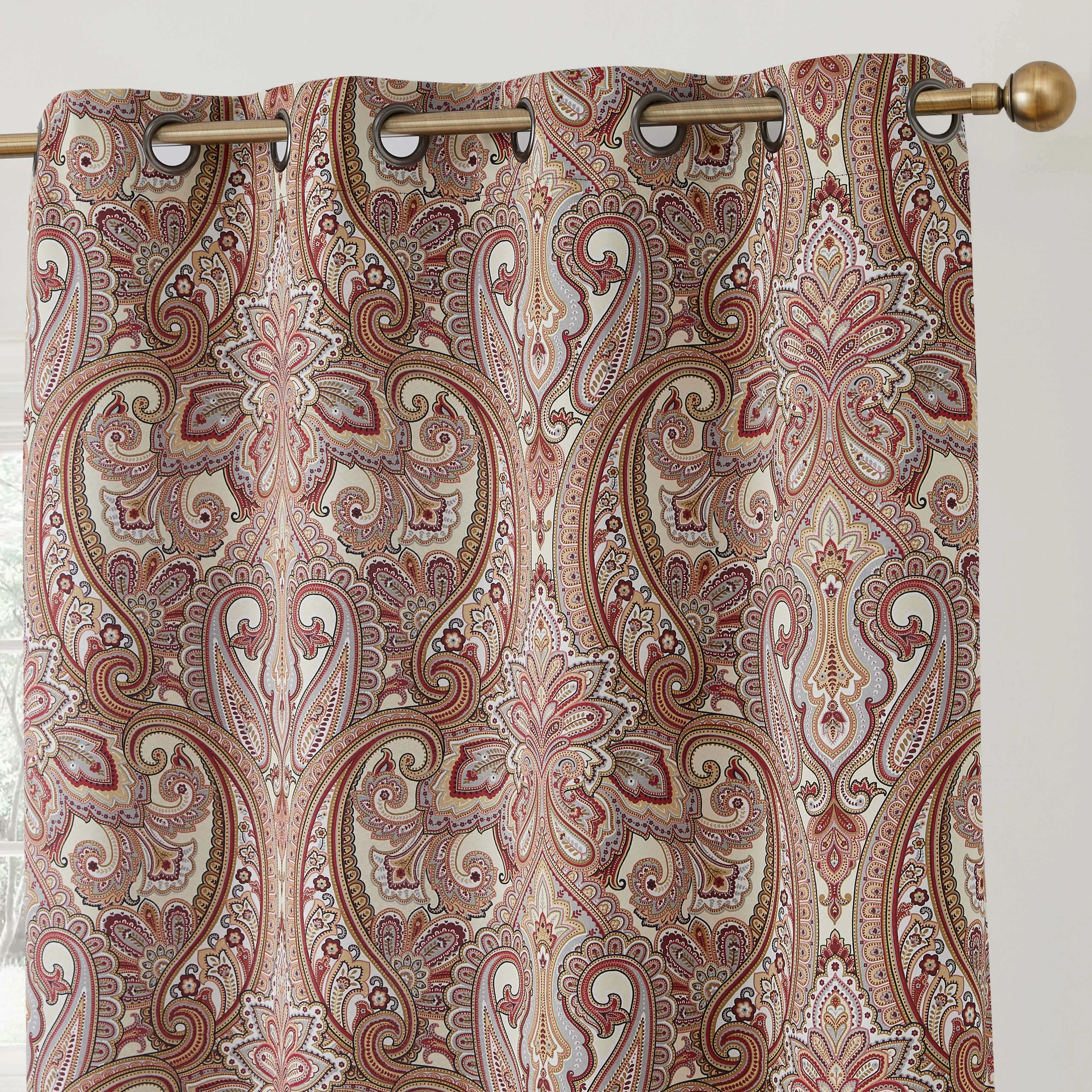 Traditional Thd France Paisley Print Damask Energy Efficient Room Darkening Grommet Window Curtain Panels - Pair Optimized