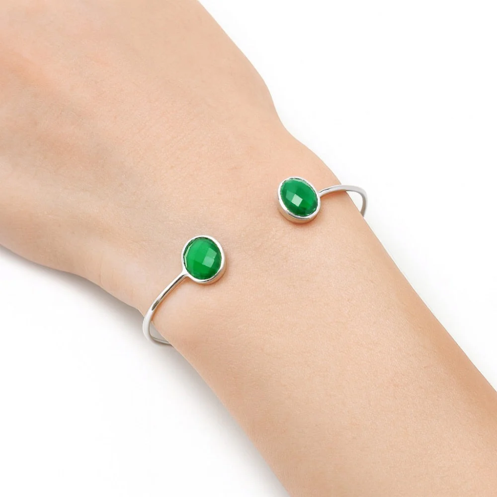 Trusted Green Onyx Checker Cuff Bangle Bracelet B-1004 SDB5014 Luxury