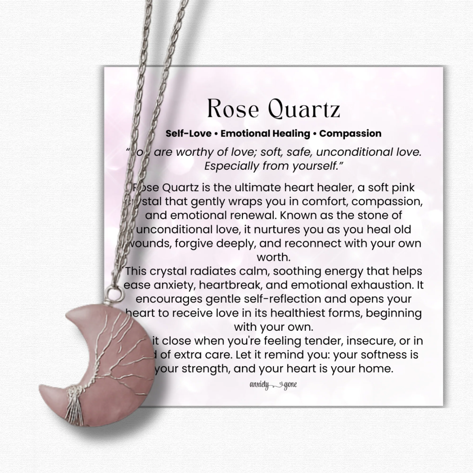 Authentic Rose Quartz Crescent Moon Gemstone Necklace Dependable