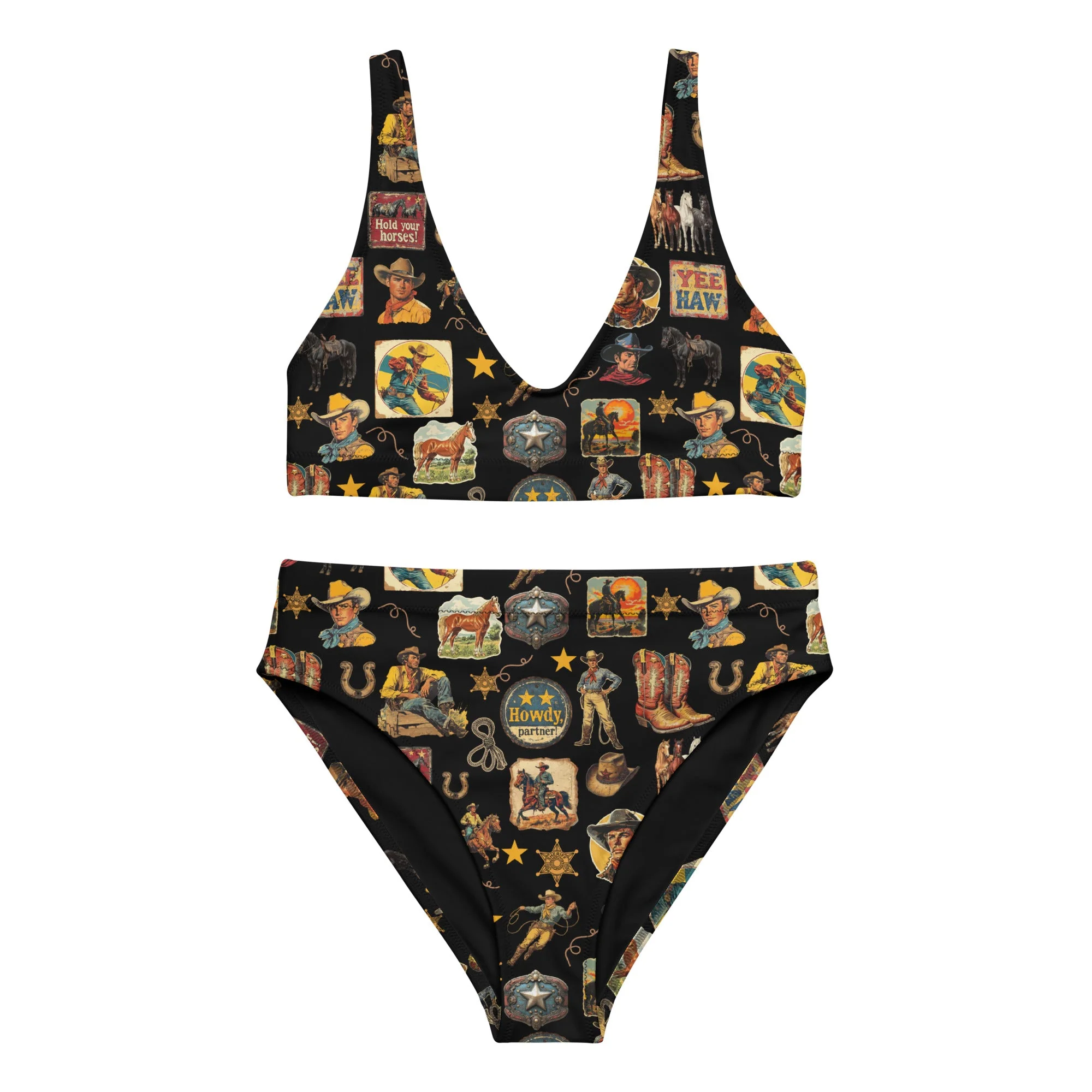 Unique Baha Ranch Yeehaw Vintage Cowboy Collage Bikini Powerful
