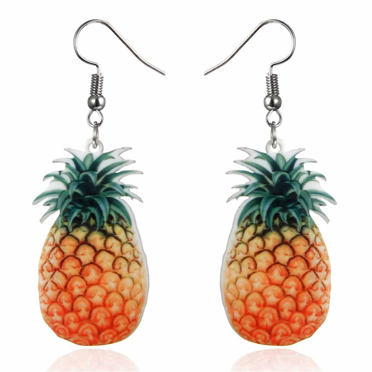 Superior Yellow Acrylic Silvertone Pineapple Drop Earrings First-Class