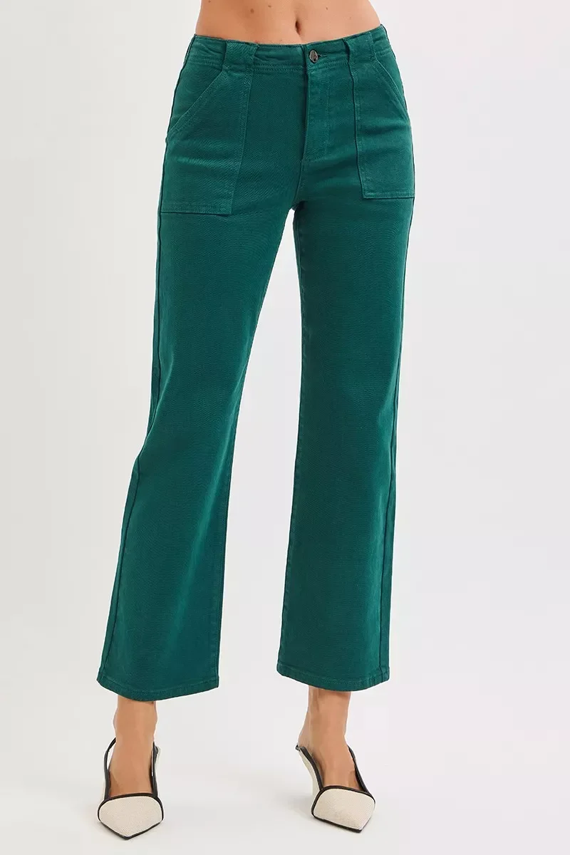 Verified RISEN High Rise Ankle Flare Patch Pocket Jeans Dependable