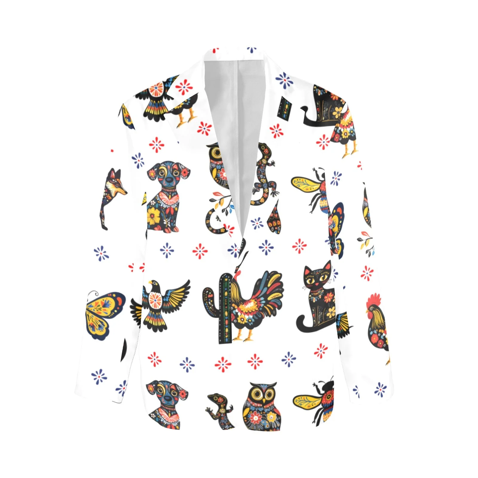 Elite Baha Ranch Colores de Mexico Mexican Talavera Floral Animals Blazer in White High-Quality