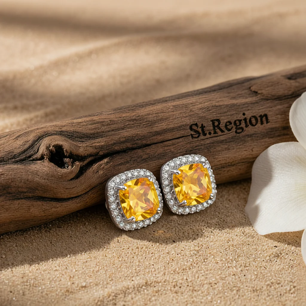 Versatile Yellow Princess Crystal Silvertone Halo Stud Earrings Expertly Made