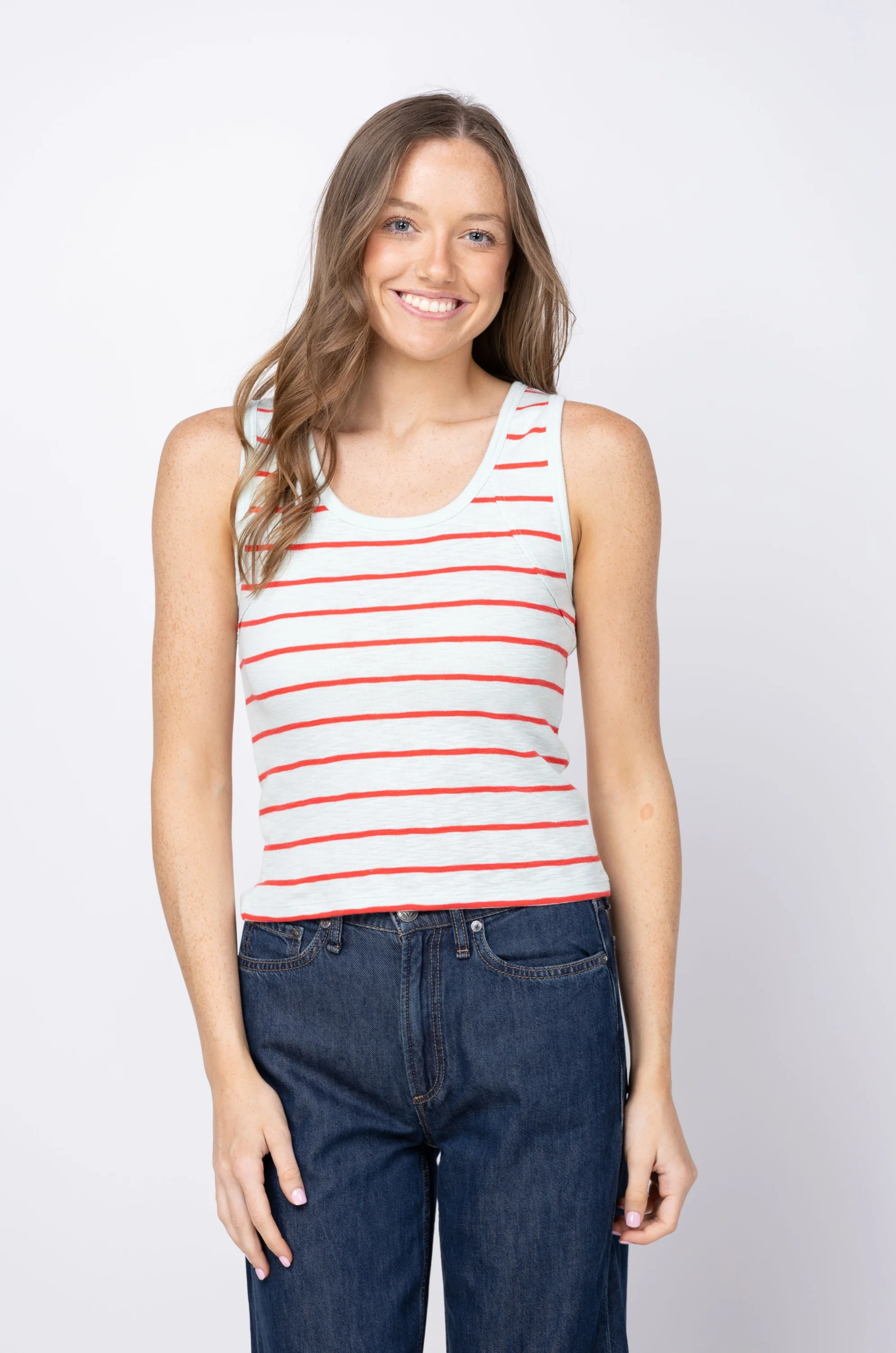 Trendy Lilla P Striped Wide Strap Tank in Seabreeze Stripe Fine Crafted