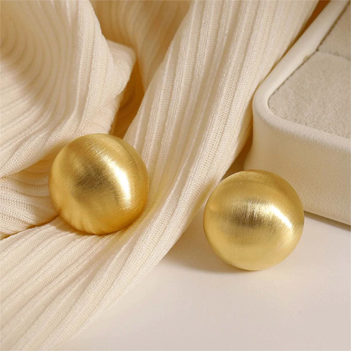 Carefully Designed Goldtone Frosted Round Stud Earrings Clean