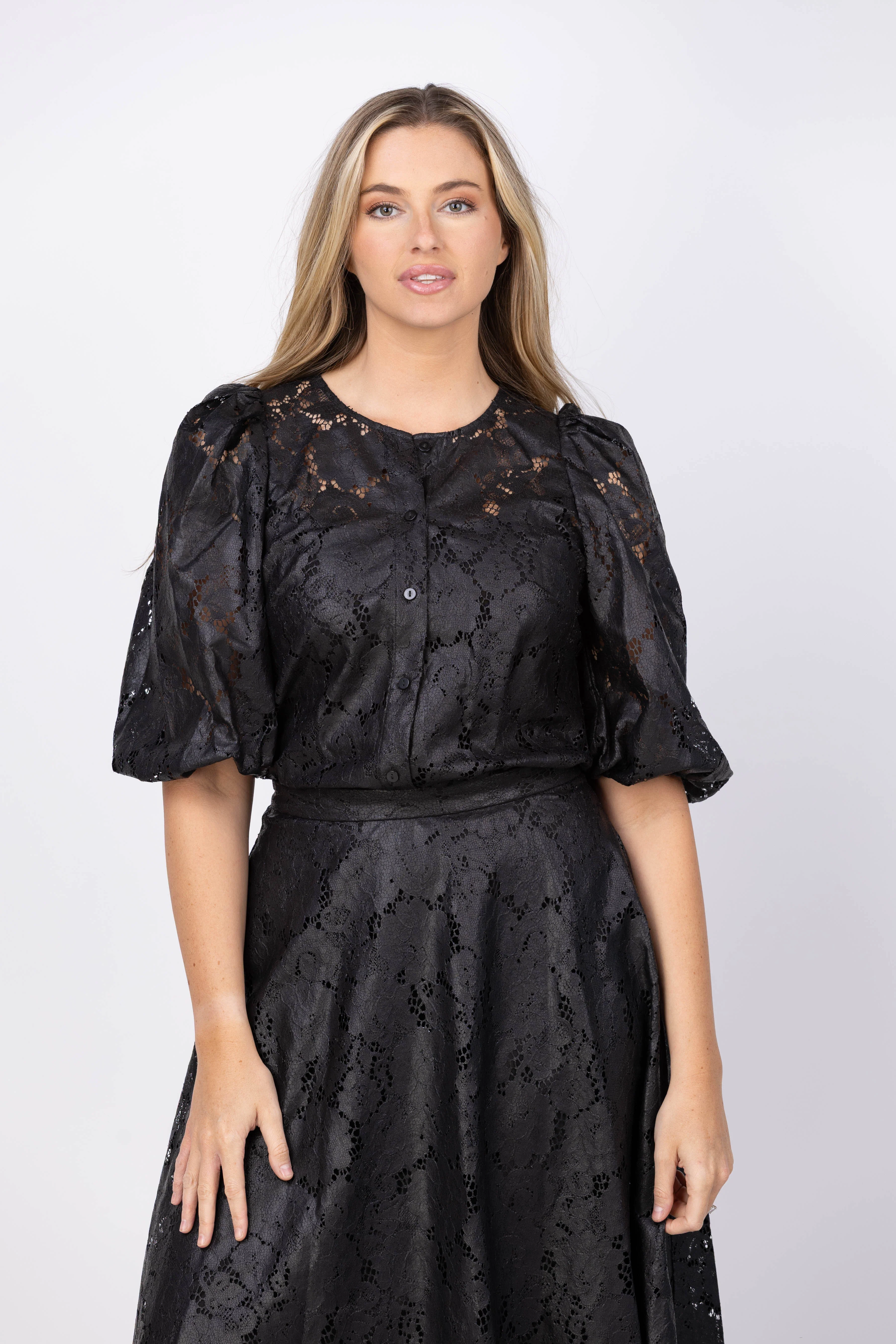 Soft Milly Nannie Textured Lace Top in Black Premium