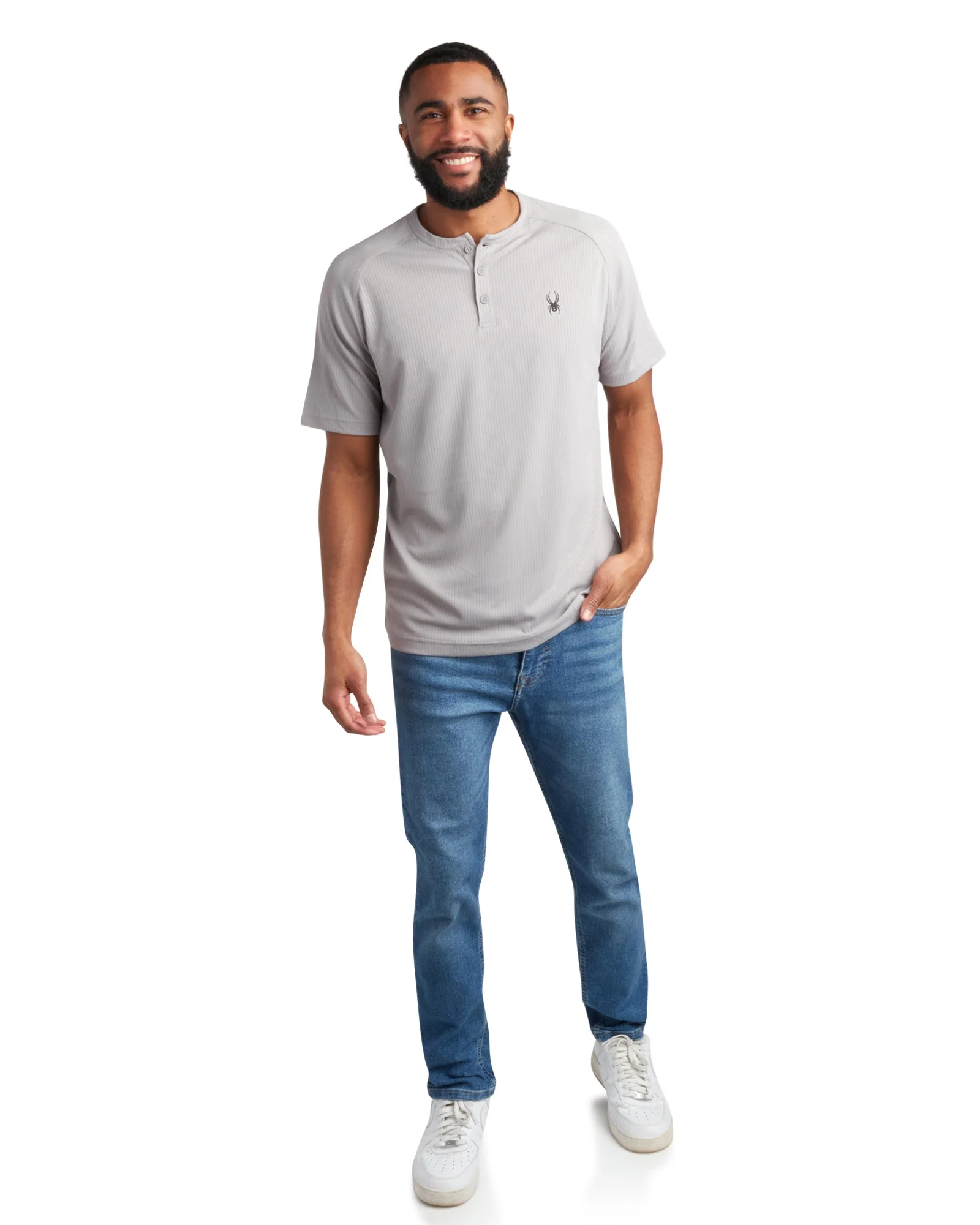 Breathable Men's Short Sleeve Henley - Pewter Long-Lasting