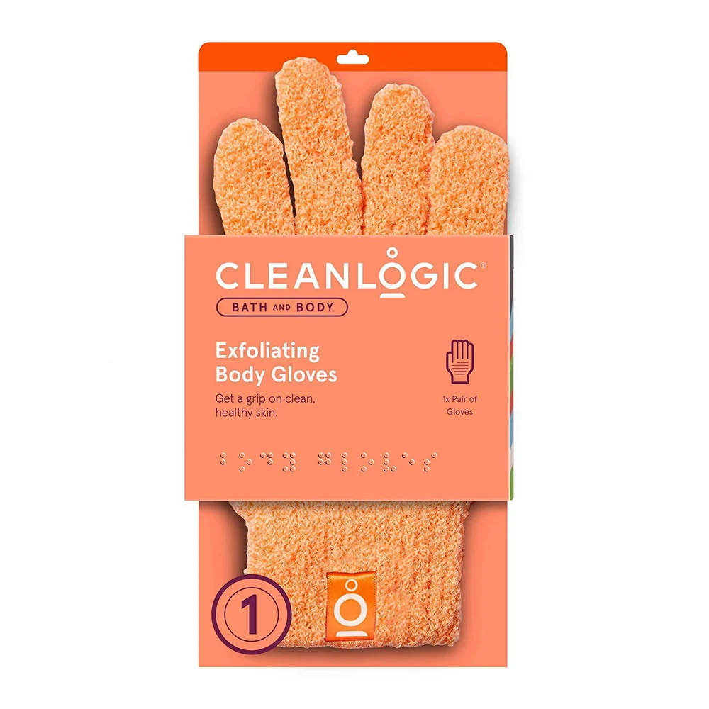 Solid Cleanlogic Exfoliating Stretch Bath and Shower Gloves Assorted Colors 1 Pair Recyclable