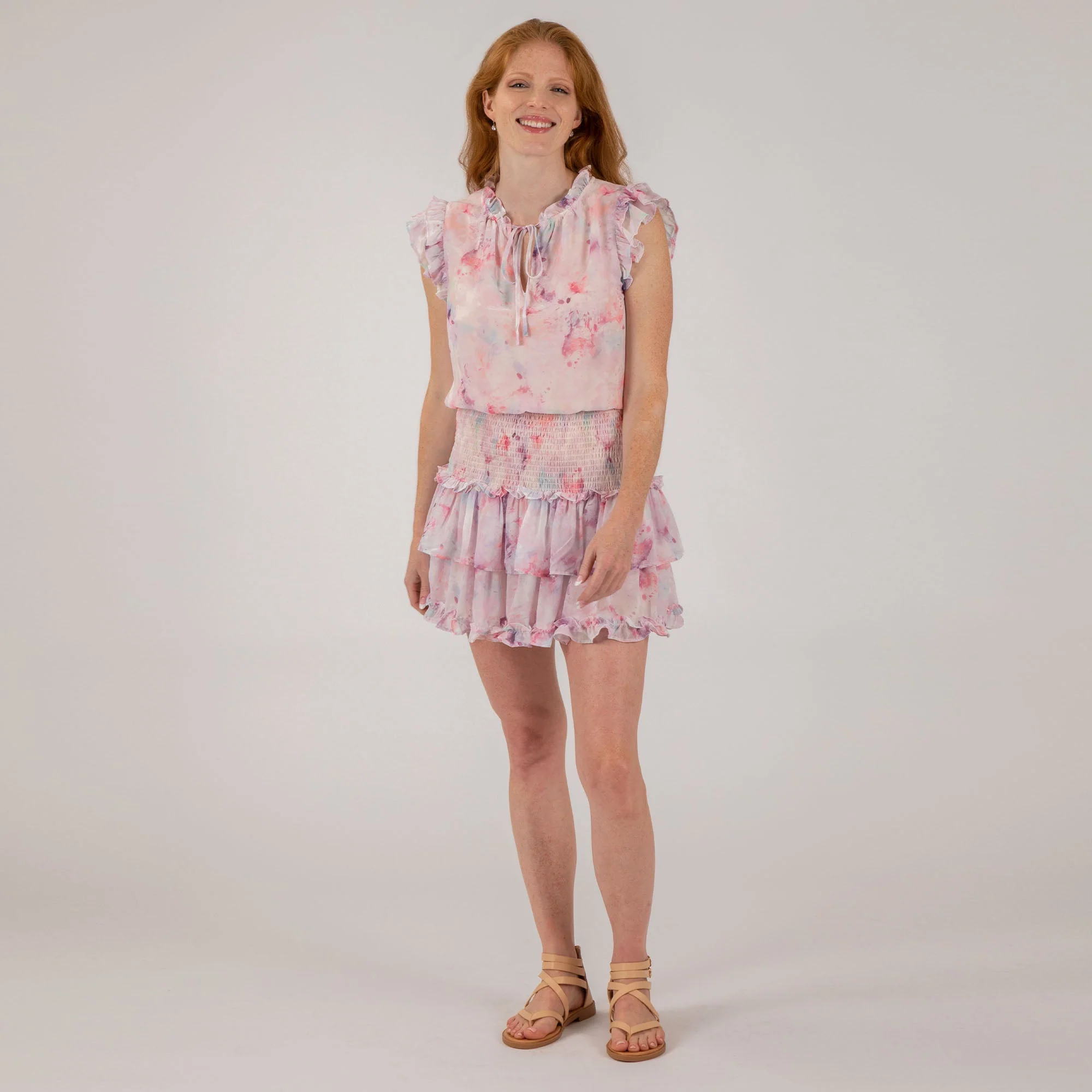 Enhanced Multi Color Ruffle Smocked Mini Dress Breathable