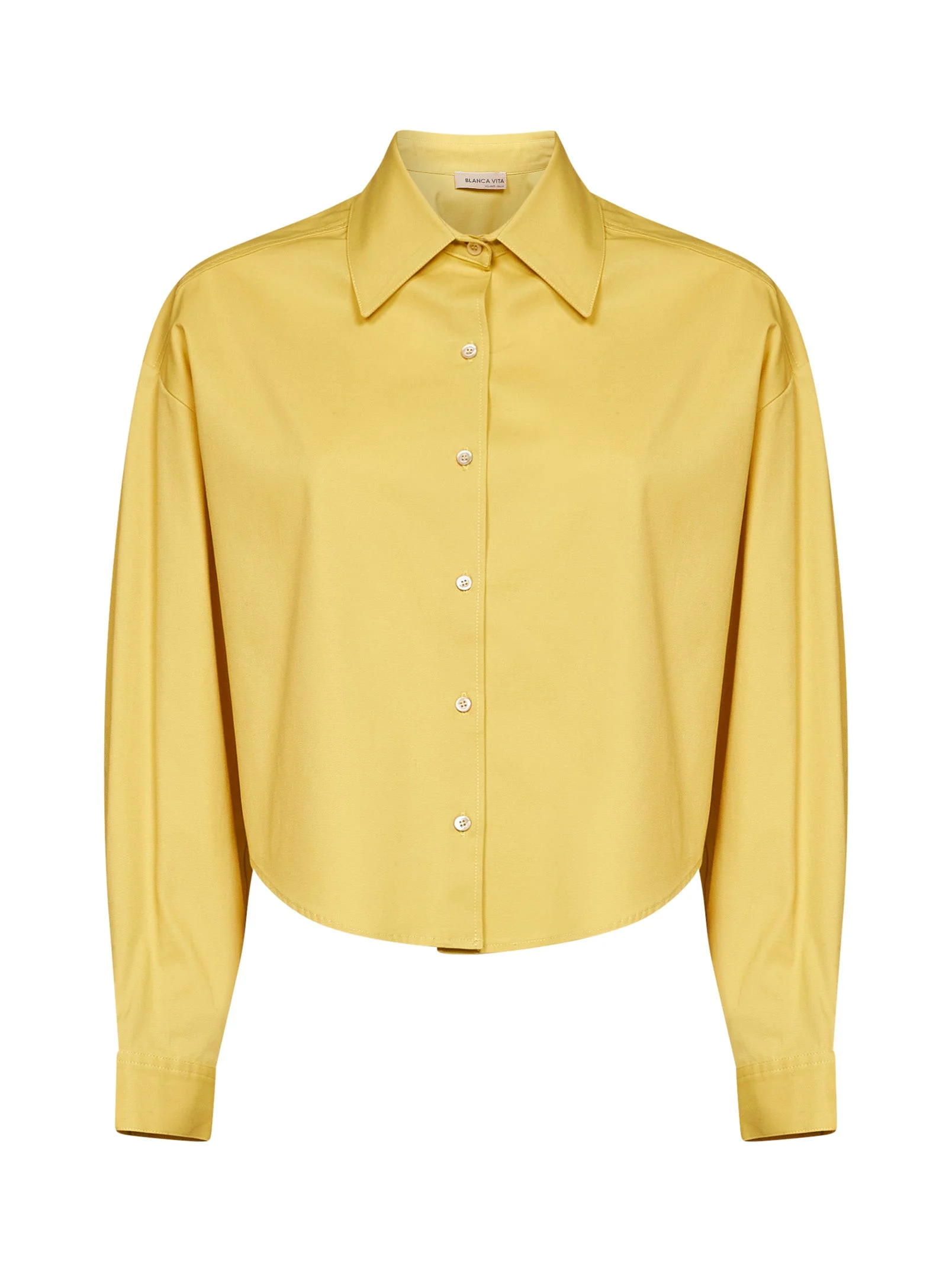 Environmentally Friendly Cropped Shirt Celta Oil Yellow Poplin Pure