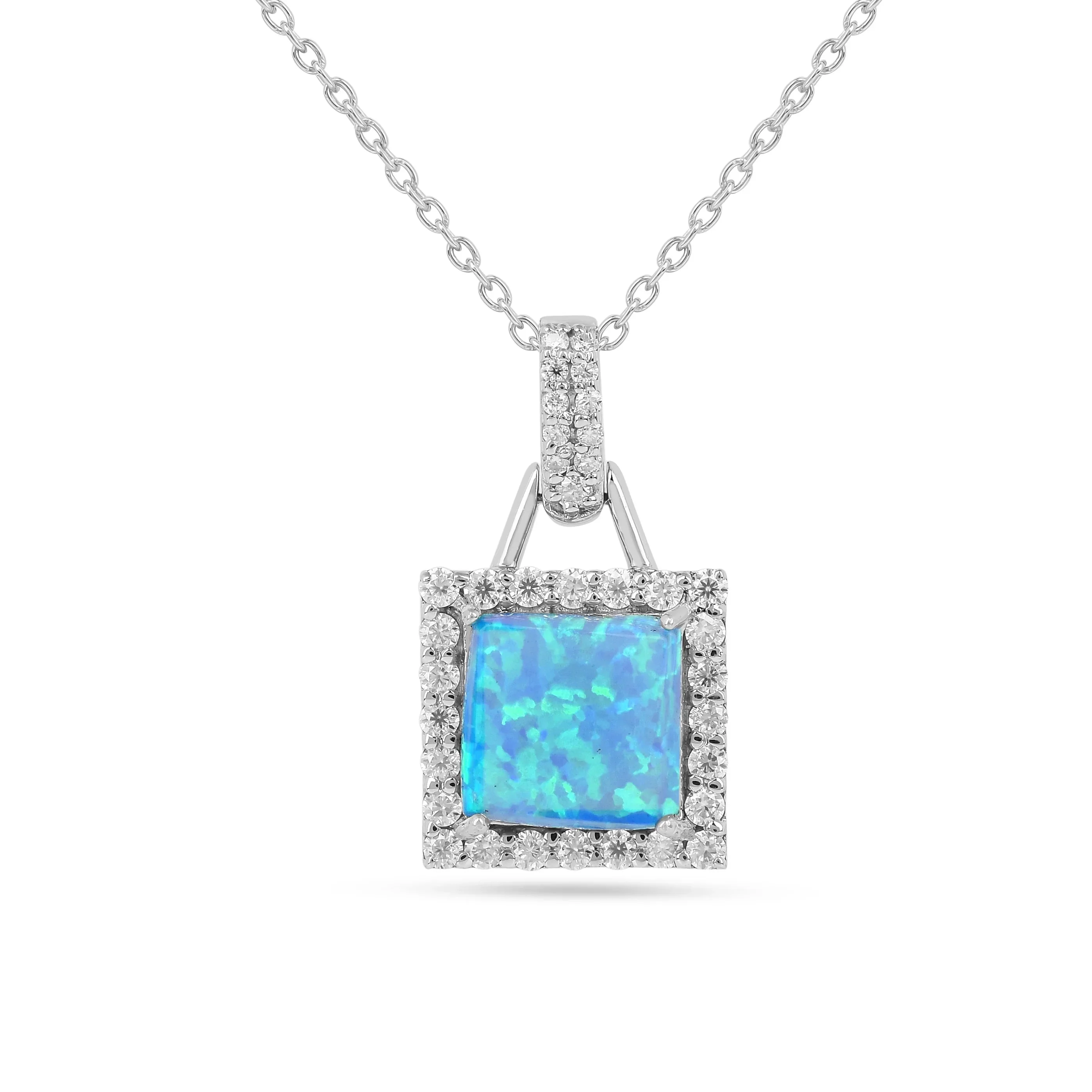 Consistent Lab Grown Blue Opal Halo Pendant Necklace Long-Lasting