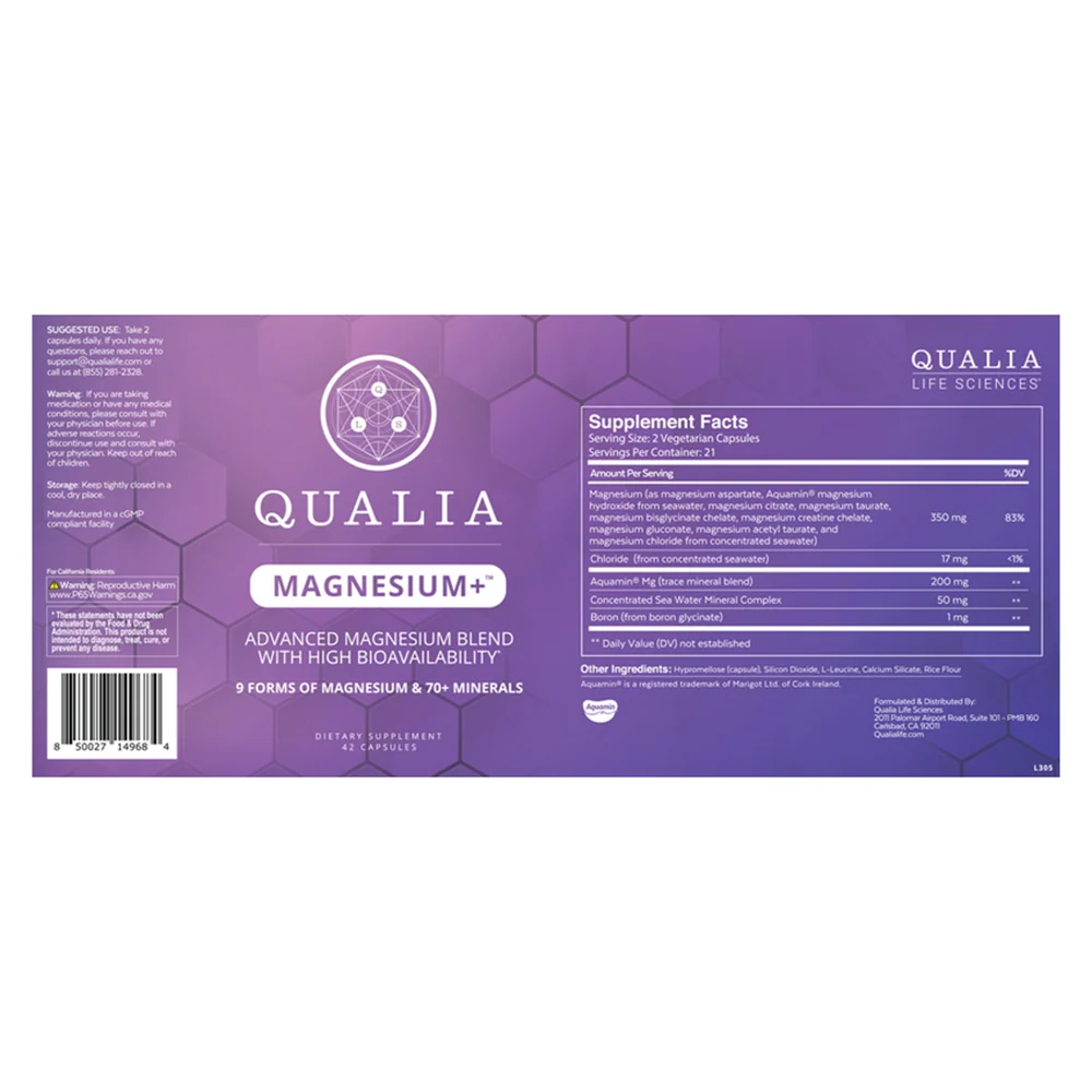 Refined Qualia Magnesium Plus Advanced Magnesium Blend Capsules Supports Heart Brain and Bone Health 42Ea Trusted