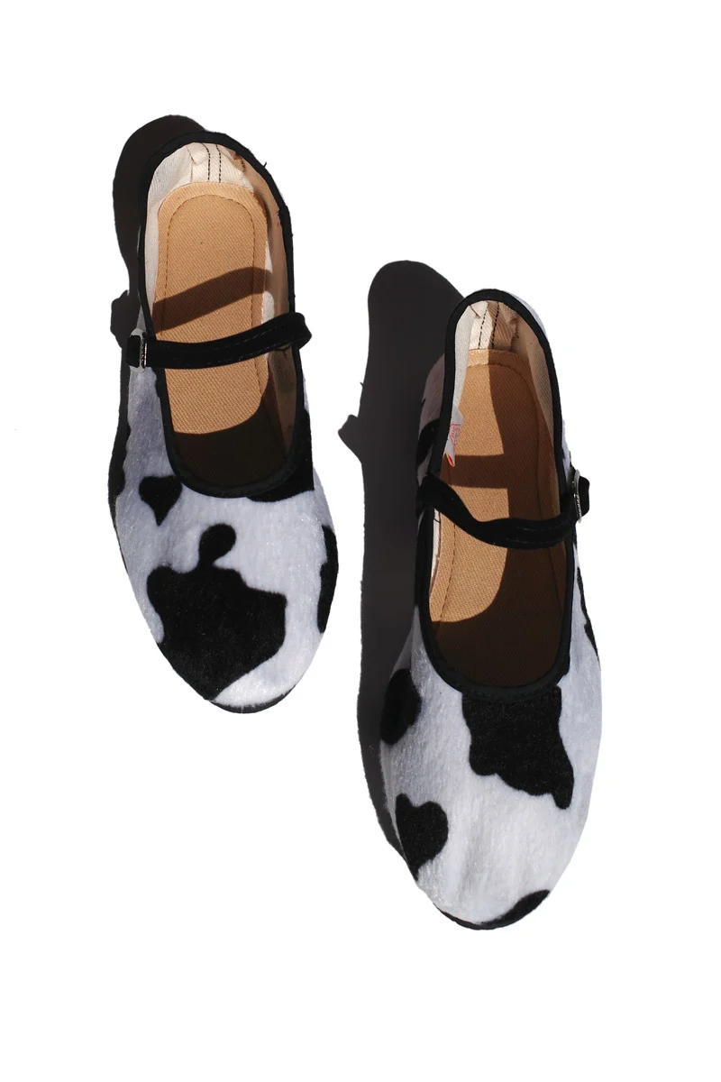Easy-to-Use mary jane flats - faux black and white cowhide Casual