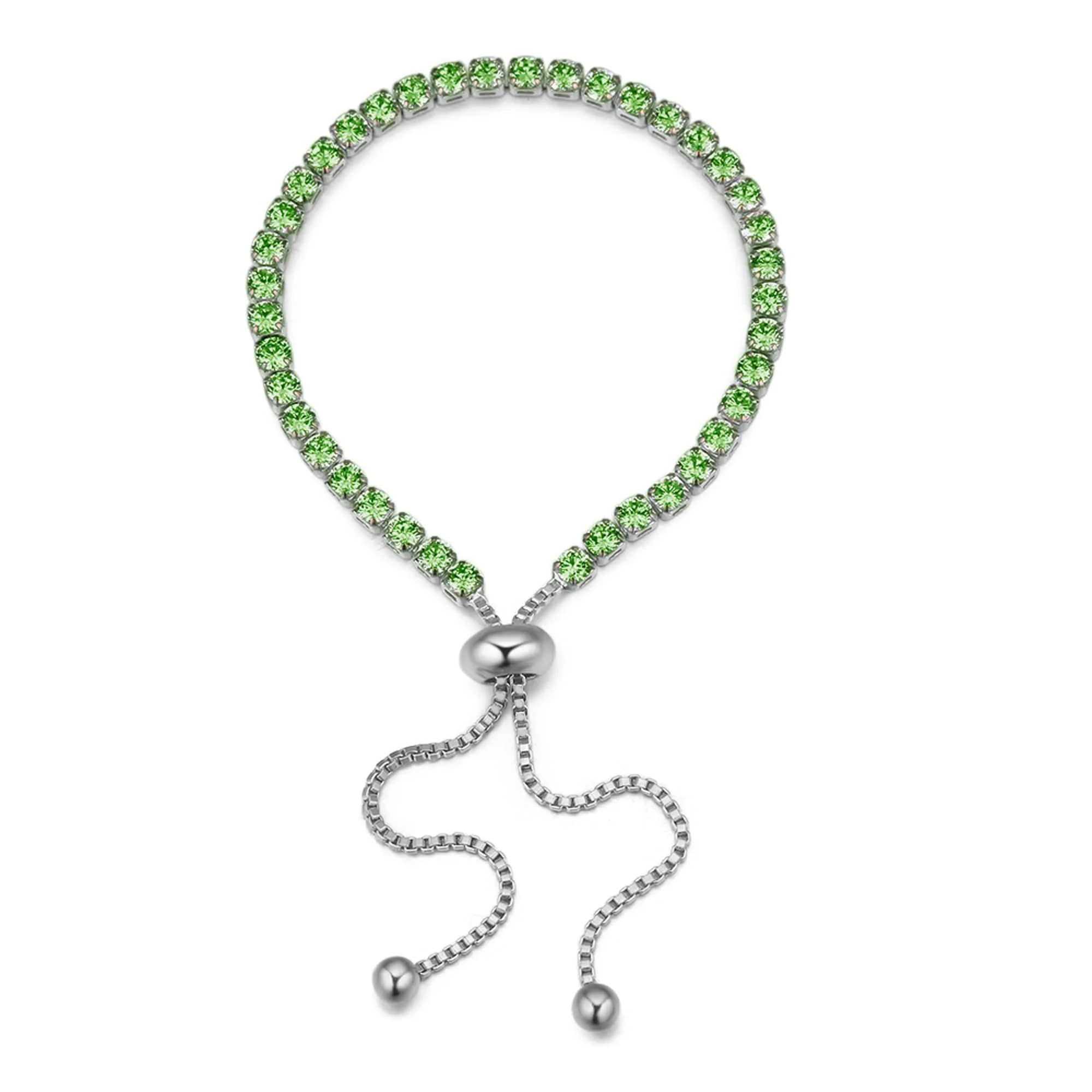 Selected Silver Peridot Swaroki Crystal Bracelet – Classic Crystals Adjustable Tennis Bracelet Excellent
