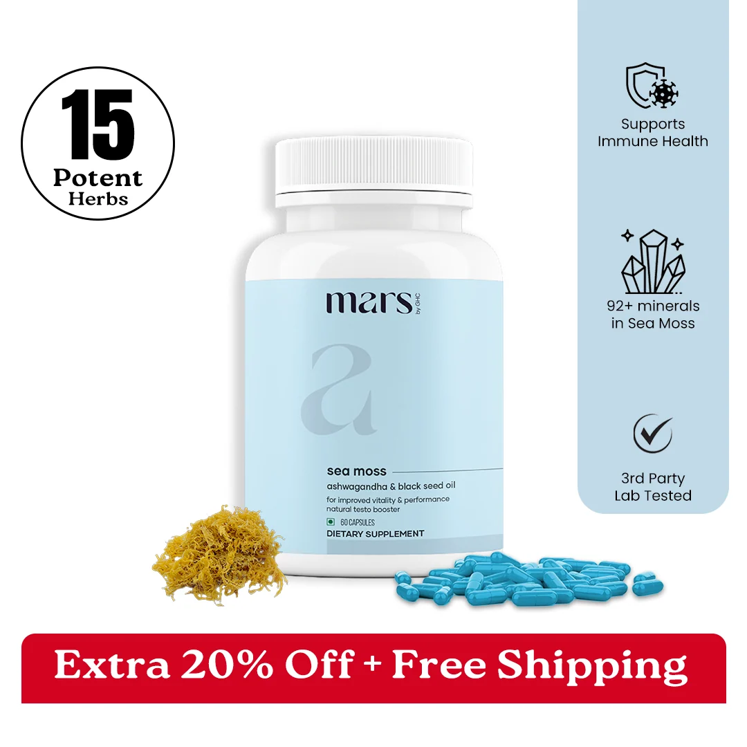 Official Mars Natural Sea Moss Caps Powered with Ashwagandha Black Seed Vitamin D3 Pure