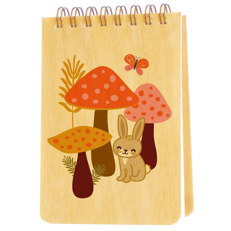 Secure Mini Wood Notebook Rabbit Mushrooms Prestigious