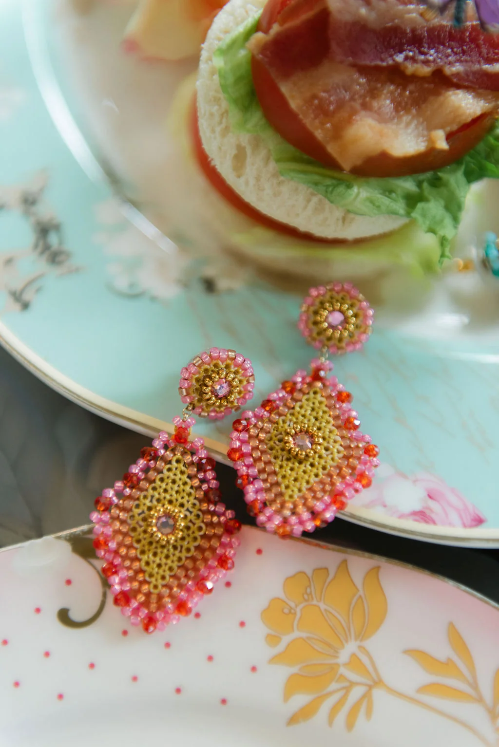 Exclusive Miguel Ases Beaded Earrings in Pink Gold Contemporary