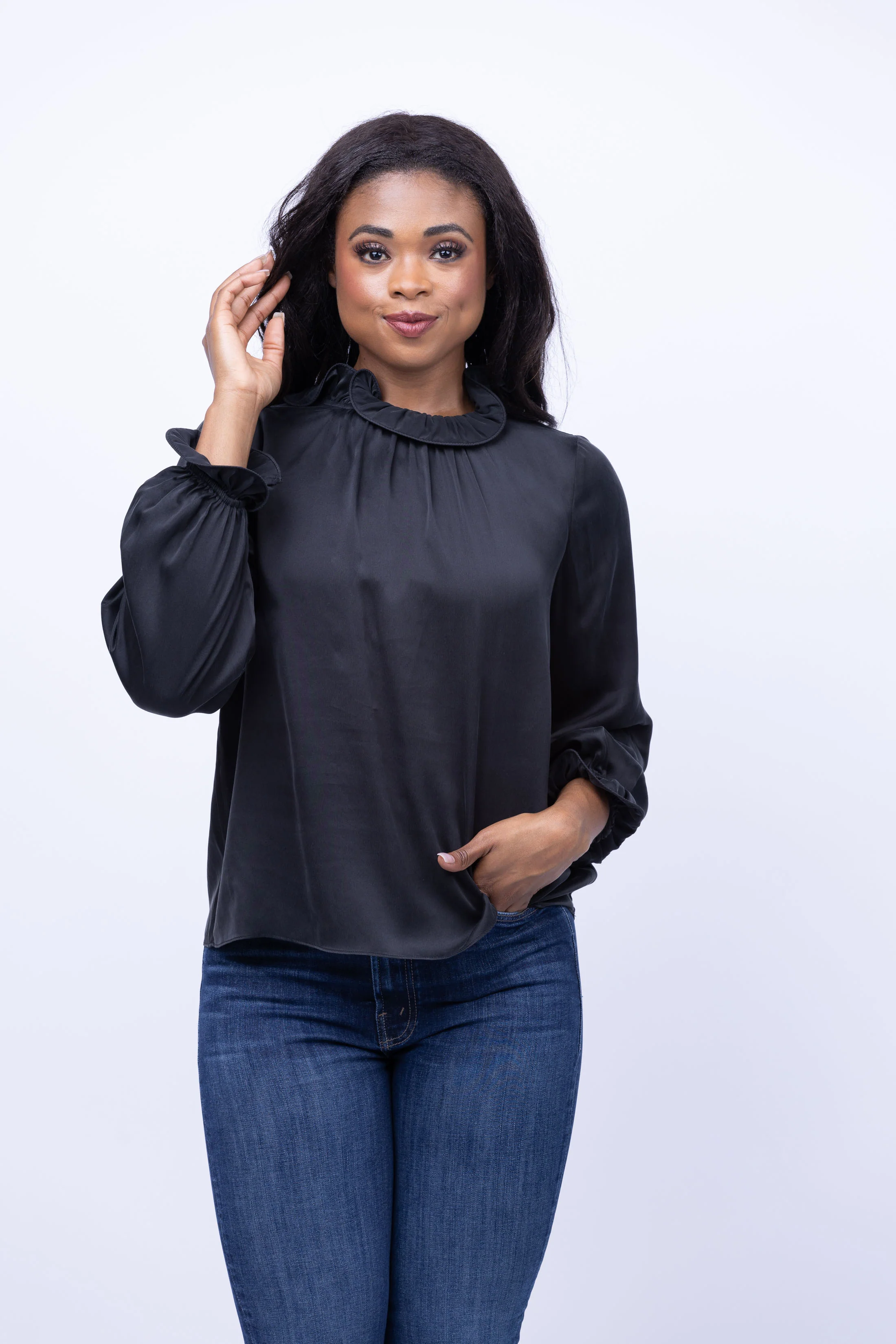 Refined Christy Lynn Lulu Blouse in Black Authentic