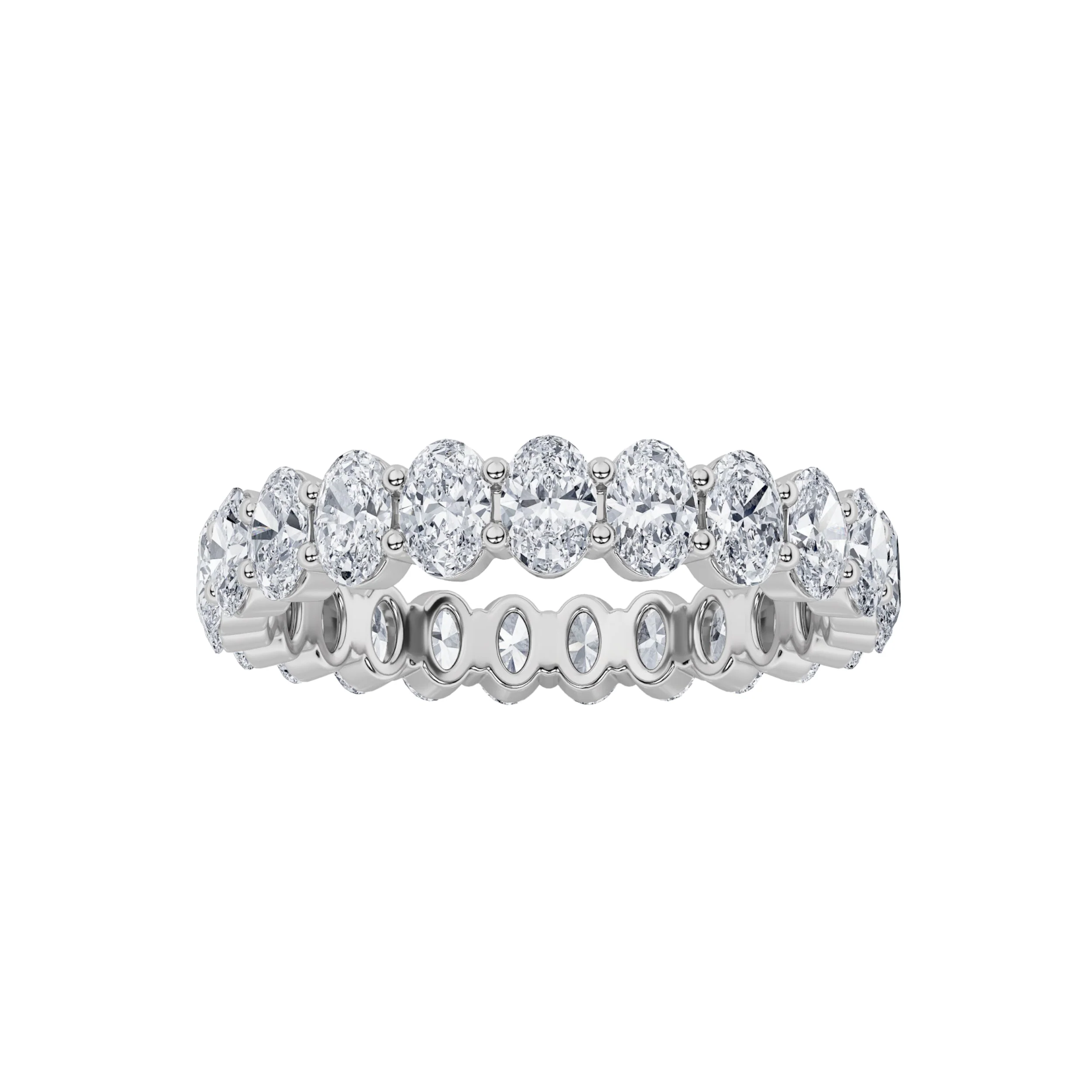 Clean 4Cttw Oval Shaped Lab Grown Diamond Split Prong Eternity Ring in 14K Gold F Optimized